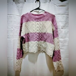 Pink Rose Cable Knit Sweater in Purple and Cream